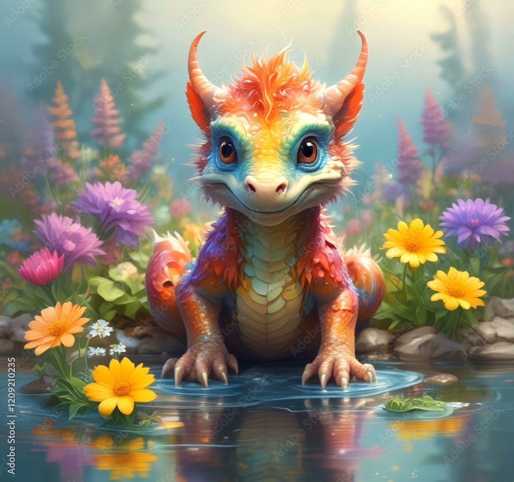 Illustration of adorable baby dragon. Illustration of adorable baby dragon.