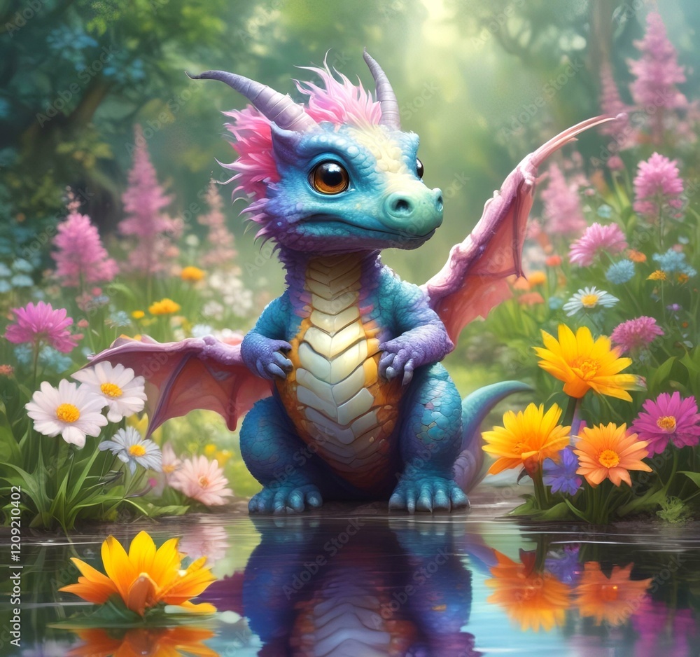 Fototapeta premium Illustration of adorable baby dragon.