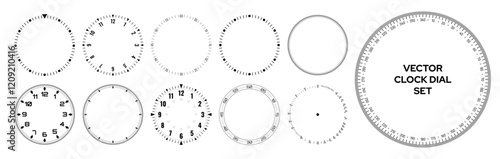 Mechanical Clock Style Smartwatch Faces Bezel Designs. Digital Watch HUD Dial with Minute, Hour, Second Marks. Timer or Stopwatch. Blank Measuring Circle Scale Vector Illustration.