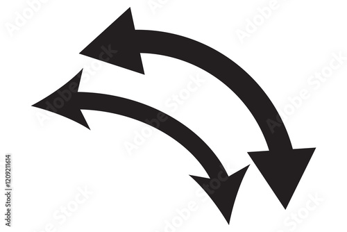 Dual semi circle arrow. Vector illustration. Semicircular curved double ended arrow.