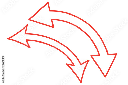 Dual semi circle arrow. Vector illustration. Semicircular curved double ended arrow.