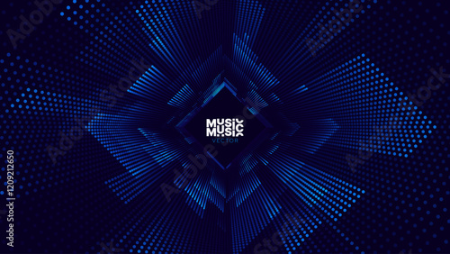 Rhombus Frame Border Blue Lights DJ Party Flyer Background. Rectangle Tunnel Big Data Backdrop. Abstract Blue Digital Background. Computer Digital Tunnel Technology Vector Illustration.