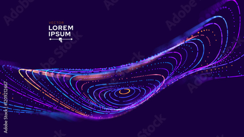 Abstract Circular Line Trails Moving in Circle. Blue Digital Business or Science Background. Medical Research or Tech Innovation Online Webinar Presentation Event. Sound Wave Circles Vector.