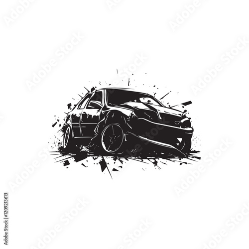 car accident Illustration, crush car