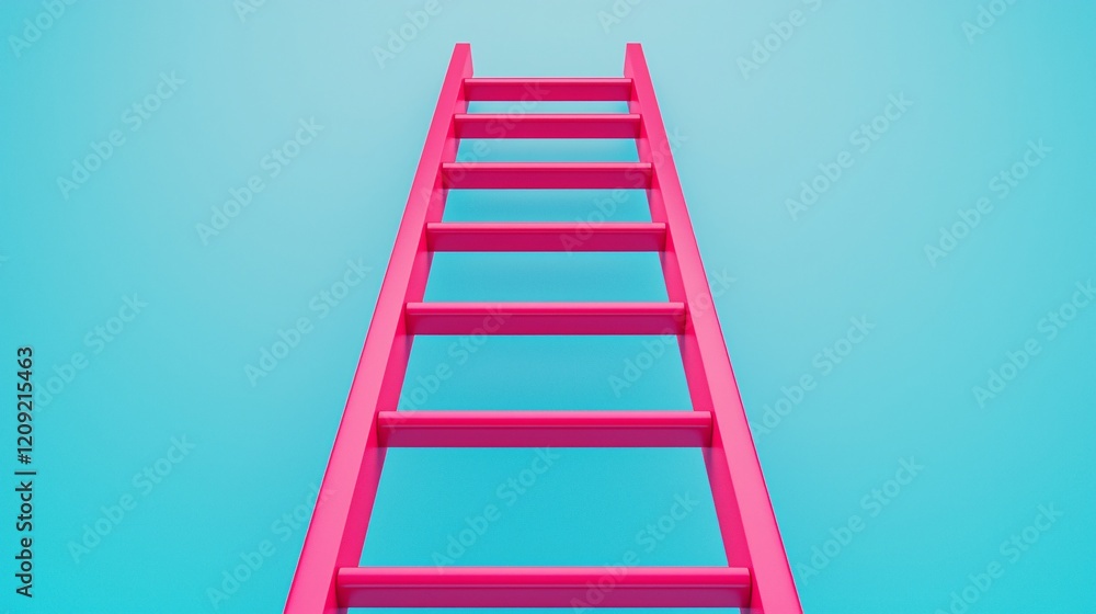 A vibrant pink ladder extends upward against a soft blue background, symbolizing aspiration and progress. A vibrant pink ladder extends upward against a soft blue background, symbolizing aspiration and progress.