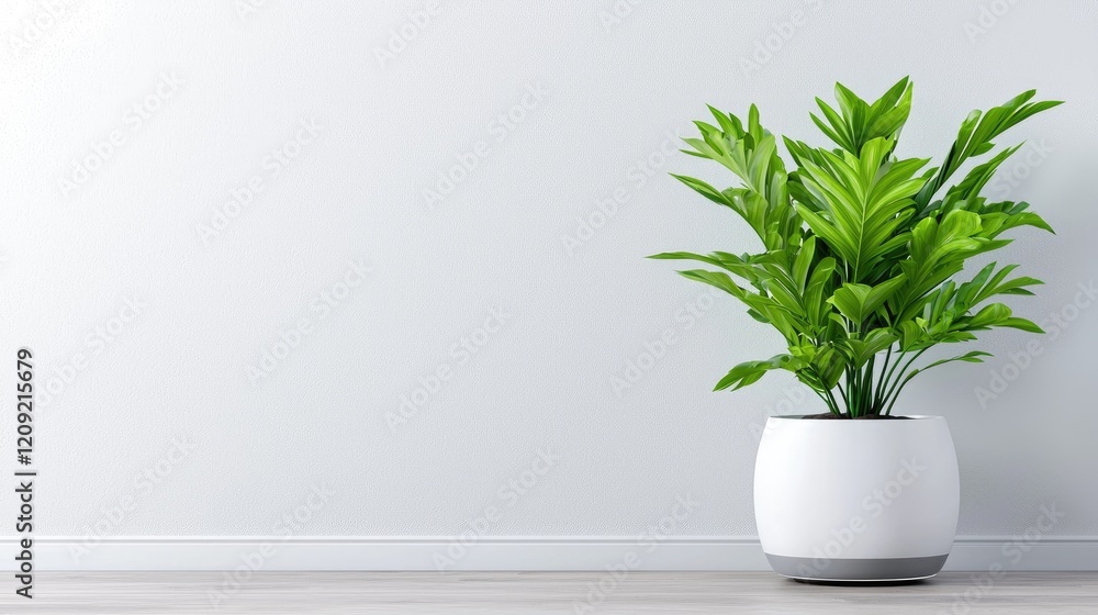 Indoor plant in white pot against minimalist wall; home decor Indoor plant in white pot against minimalist wall; home decor