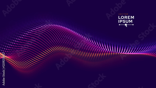 Abstract Digital EQ Equalizer Music 3D Particles Bokeh Visualization. Sound Wave Design Element. Modern Dynamic Particles Colored Background Design for Music, Sport, Science Events Banners. Vector.