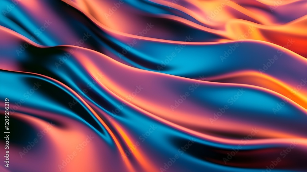 A colorful, flowing piece of fabric with a blue and orange hue A colorful, flowing piece of fabric with a blue and orange hue