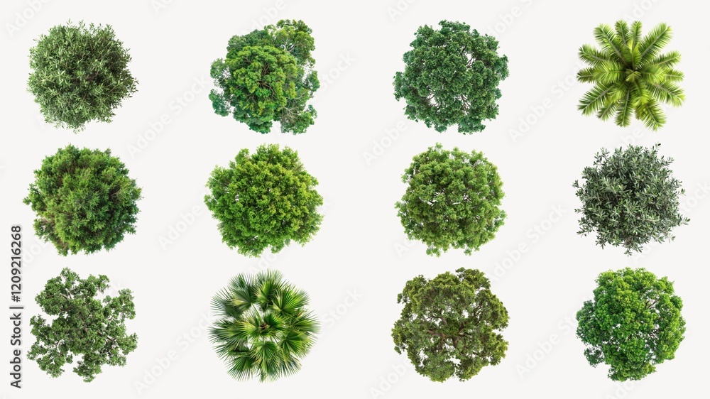 Tree top view element set Tree top view element set