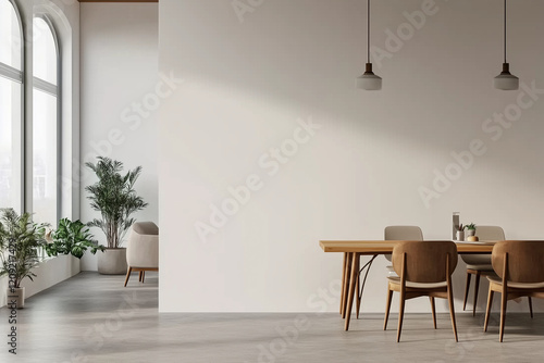 Wallpaper Mural Empty White Wall Mockup in Modern Office with Natural Light and Wooden Furniture: 3D Rendering Torontodigital.ca