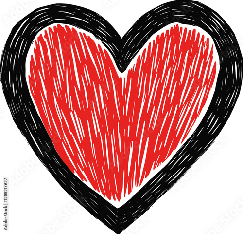 Colorful heart with black outline ideal for art projects and crafts isolated on transparent background. Vector illustration.