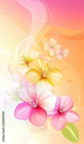 Background pastel colors watercolor pink yellow flowers