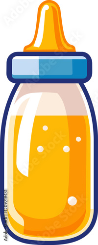 Brightly colored baby bottle markings for feeding infants and toddlers cartoon isolated on transparent background. Vector illustration.