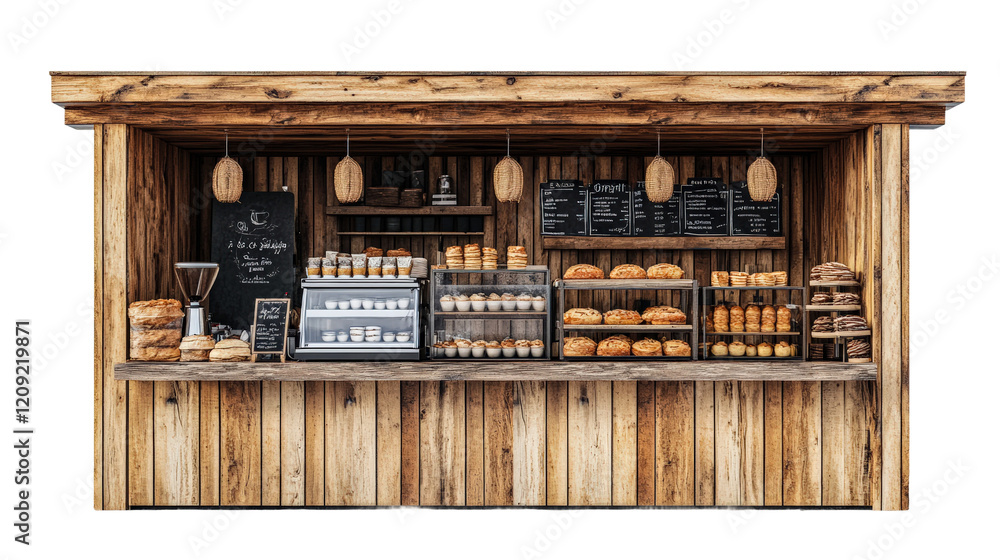 Bakery stall showcasing a variety of fresh baked goods and pastries in a rustic setting isolated on transparent background Bakery stall showcasing a variety of fresh baked goods and pastries in a rustic setting isolated on transparent background