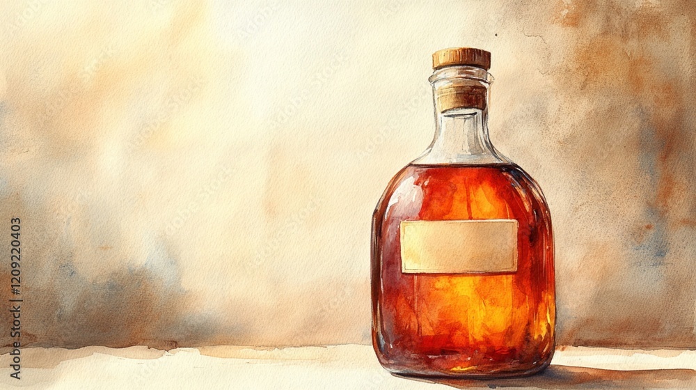 A bottle of liquor with a label on it A bottle of liquor with a label on it