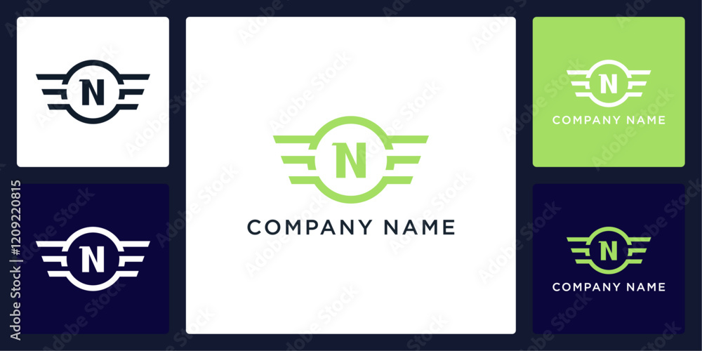 N letter logo and icon with circle and wings, vector template N letter logo and icon with circle and wings, vector template