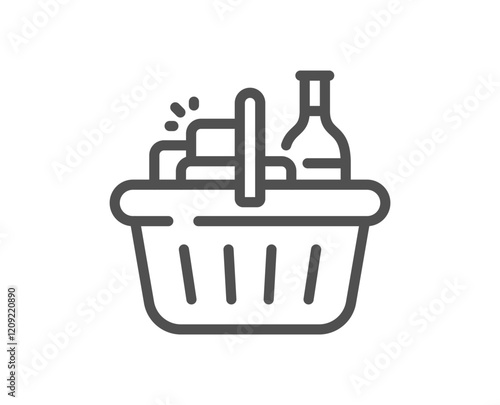 Basket line icon. Grocery store sign. Food market basket symbol. Quality design element. Linear style basket icon. Editable stroke. Vector