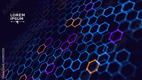 Hexagonal Abstract Technology Background. Hexagons Pattern for Hi-Tech Communication Design. Hi-tech Cyber Hexagon Sci-Fi Game Banner Grid. Vector Illustration