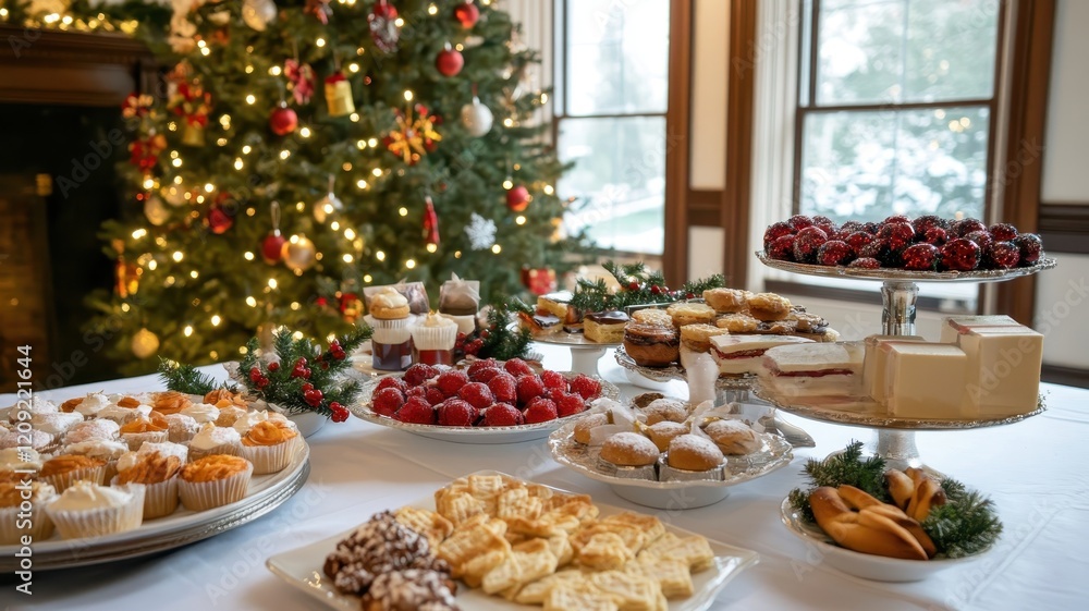 Festively Decorated Room Showcasing a Stunningly Set Table for Holiday Celebrations and Gatherings Festively Decorated Room Showcasing a Stunningly Set Table for Holiday Celebrations and Gatherings