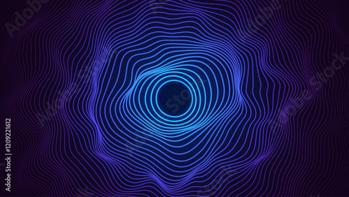 Abstract Sound Wave Round Frame Background. Dynamic Music Wavy Lines Flow. Digital Equalizer. Round Sound Data Visualization. Abstract Vector Background.