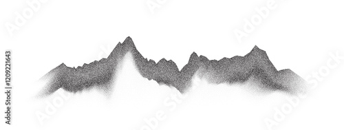Grain mountains. Dotted landscape with hills. Noise stochastic background. Pointillism textured illustration. Grain hill, dotted halftone mountains. Grunge vector