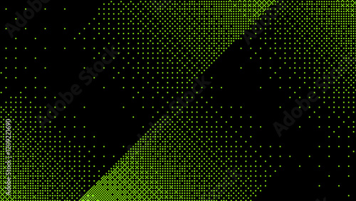 Green Pixelated Halftone Fade Gradient Background. Bitmap Dither Central Pattern Texture. Pixel Art Fade Pattern. Retro Video Game Screen Backdrop. Vector Illustration.