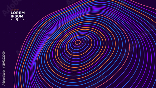 Abstract Colorful Purple Blue Orange Circles Lines Wave Isolated On Dark Background. Vector Illustration. Concept Background for Luxury, Technology, Science, Music, Modern Tech.