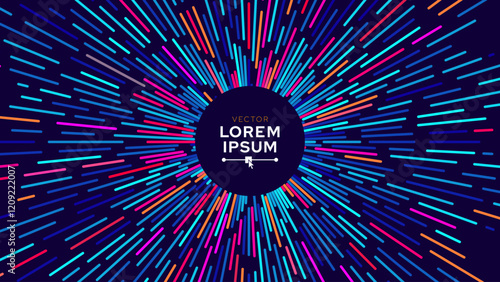 Abstract Circular Geometric Background. Starburst Dynamic Lines Rays. Science Fiction Space Travel, Hyper Warp, Teleport, Hyper Speed of Light Jump Effect Concept. Speed Lines Vector Illustration.