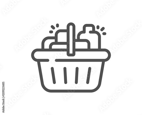 Basket line icon. Grocery store sign. Food market basket symbol. Quality design element. Linear style basket icon. Editable stroke. Vector