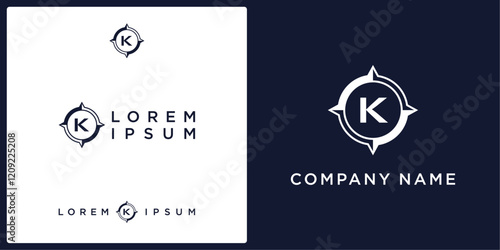 K letter logo and icon with abstract compass, vector template