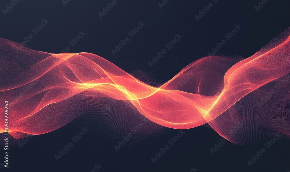 Obraz premium Red orange glowing gradient wave on black background, noise texture header design, Generative AI