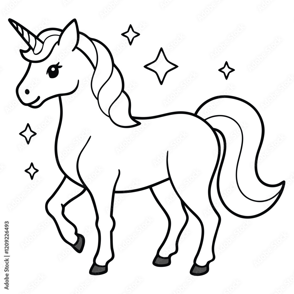 Naklejka premium Easy to Color Unicorn Outline for Children