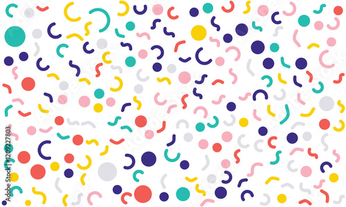 abstract trendy seamless pattern colorful geometric line doodle shape on white background