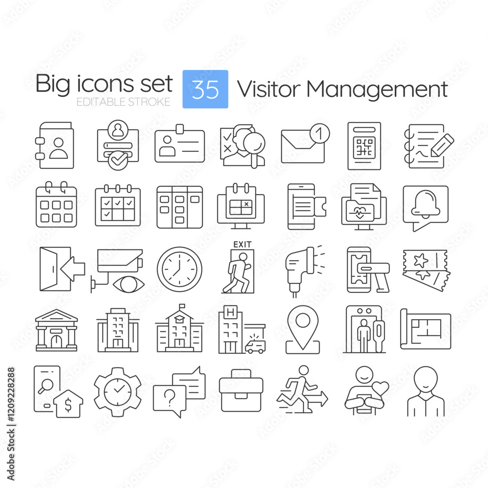 custom made wallpaper toronto digitalVisitor management linear icons set. Personal information, privacy. Surveillance tracking, monitoring. Customizable thin line symbols. Isolated vector outline illustrations. Editable stroke