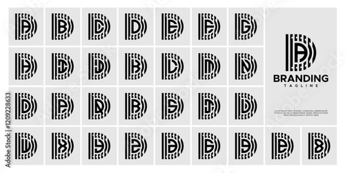 Stripe line letter D with initial A-Z logo set