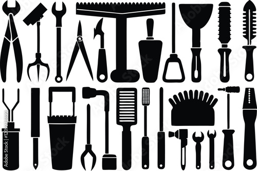 black silhouette set tools icons vector illustration