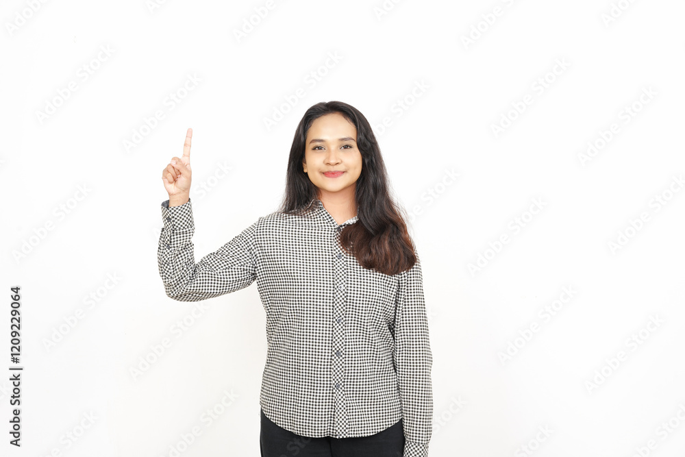 Showing, Presenting and pointing up at copyspace Of Beautiful Asian Woman Isolated On White Background Showing, Presenting and pointing up at copyspace Of Beautiful Asian Woman Isolated On White Background