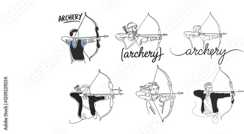 Archery Set Continuous One Line Drawing Vector Art