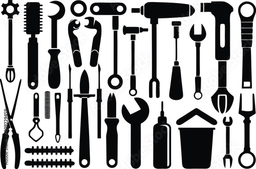 silhouette tools vector icon set