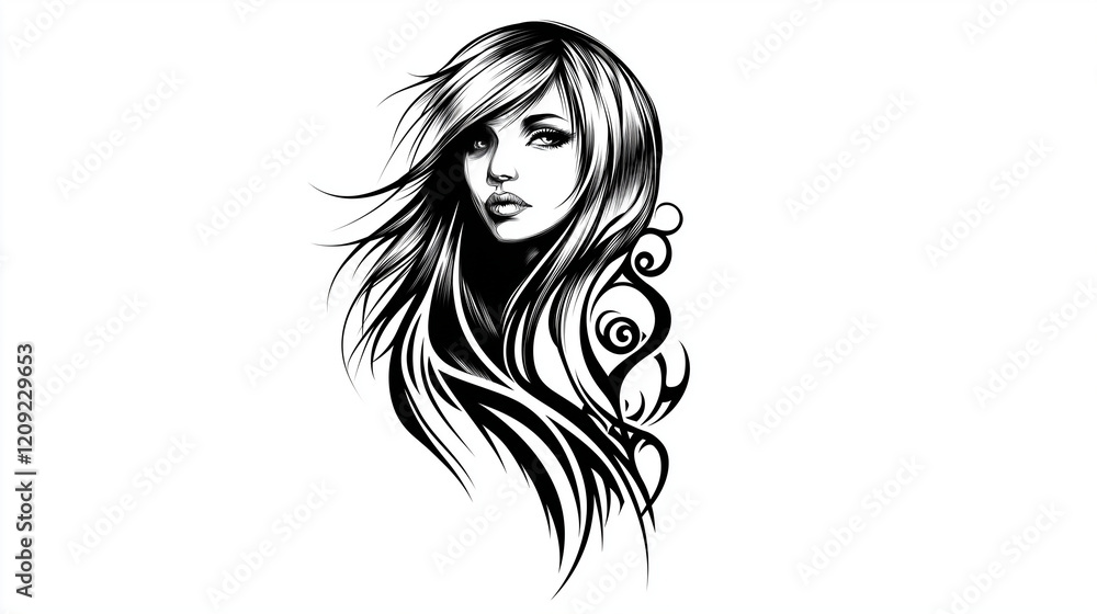 Intricate Black and White Woman Portrait Intricate Black and White Woman Portrait