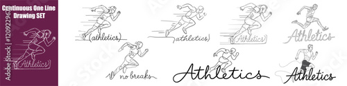 Athletics Set Continuous One Line Drawing Vector Art