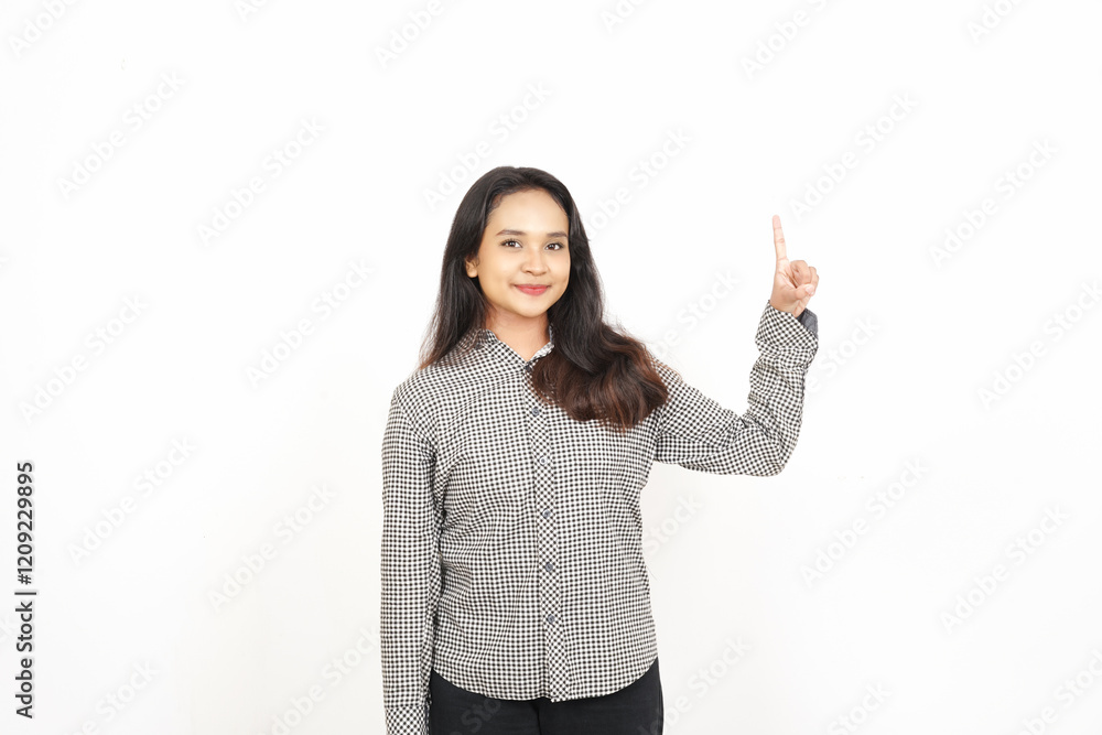 Showing, Presenting and pointing up at copyspace Of Beautiful Asian Woman Isolated On White Background Showing, Presenting and pointing up at copyspace Of Beautiful Asian Woman Isolated On White Background