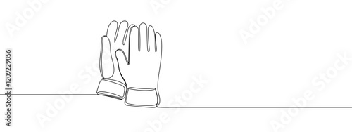 One continuous line. Gloves, mechanic's gloves, engineer's uniform line art vector illustration with transparent background editable stroke.