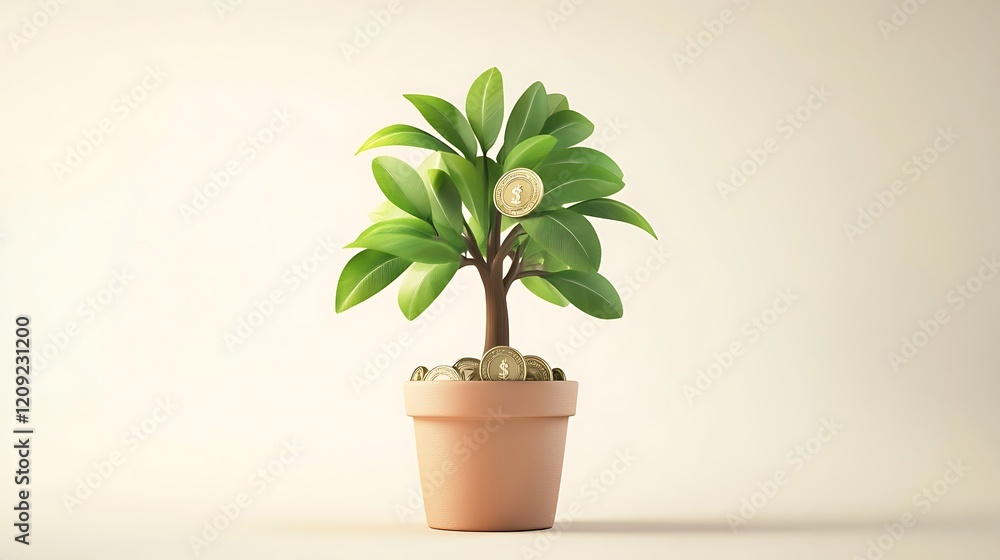 Fototapeta premium Growing Wealth: A 3D Render of a Money Tree
