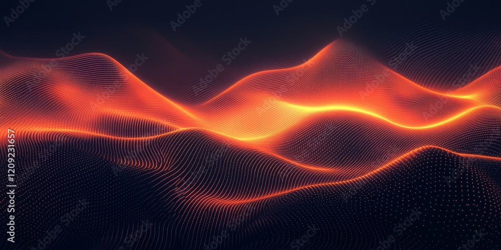 Obraz premium Dark red orange glowing gradient wave on black background, grainy retro texture, Generative AI
