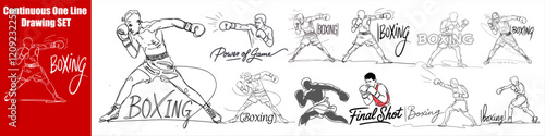 Boxing Set Continuous One Line Drawing Vector Art