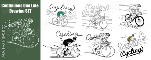 Cycling Set Continuous One Line Drawing Vector Art 