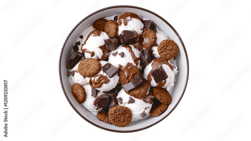 A bowl of creamy chocolate ice cream with chocolate cookies, isolated on a transparent background, offering a sweet and indulgent dessert experience for chocolate lovers and food photo. A bowl of creamy chocolate ice cream with chocolate cookies, isolated on a transparent background, offering a sweet and indulgent dessert experience for chocolate lovers and food photo.