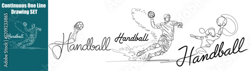 Hand Ball Set sports Continuous One Line Drawing Vector Art 