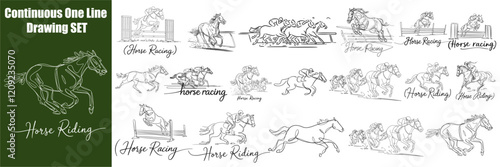 Horse Riding Continuous One Line Drawing Vector Art 